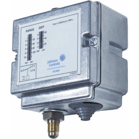 Pressostat BP -0.5...7b P77 – Différentiel 0.5 à 3b – Raccord M1/4 SAE – IP54 – Température fluide jusqu'à 100°C – Johnson