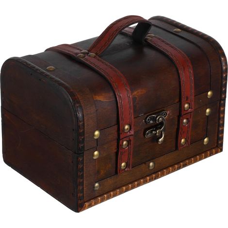 Coffre de Rangement Boîte Décorative Rectangulaire Vintage en Bois Serrure Faite Main pour Chambre ou Escape Room (1/5)