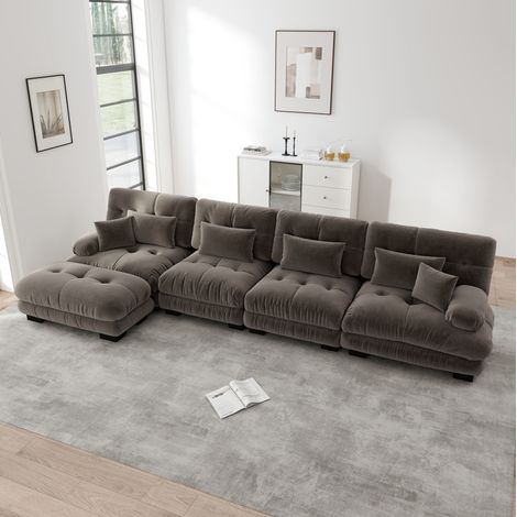 Sofá esquinero modular de chenilla marrón 406x145x81 cm, 4 plazas - MEUBLIV (1/5)