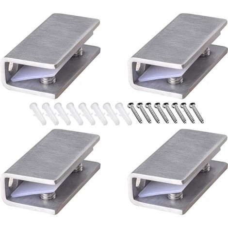 Pince à Verre en Acier Inoxydable 4 Pièces Support D'étagère en Verre Réglable Pince à verre Rectangulaire de 8-12 mm d'Épaisseur Pince à Verre Inox pour Balustrade Escalier Salle Bains, avec Vis