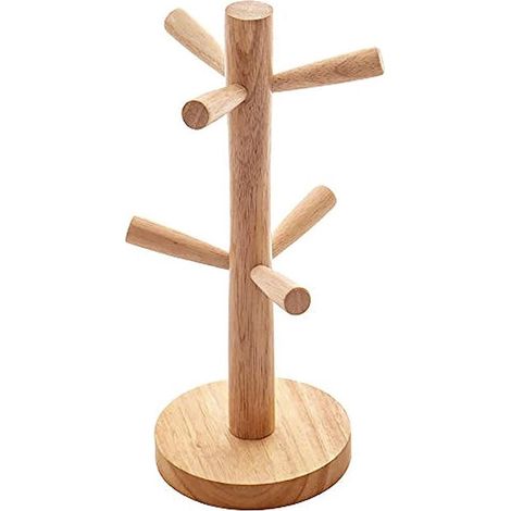 Tassenhalter, Tassenregal aus Holz, Becherhalter, Hänge-Tassenregal, 6 Haken, Küchen-Tassenregal, Tisch-Kaffeebecher-Organizer (1/4)
