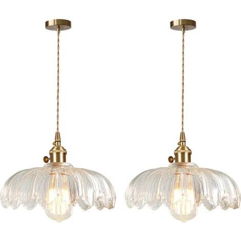 2x Lustre Moderne en Verre Transparente,Lampe Suspension Reglable Vintage Abat-jour Design Fleur avec Interrupteur,ligne 1.5M (1/5)