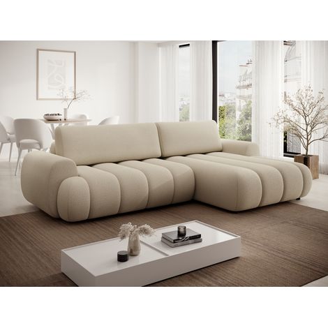 Emporius Canapé d’angle Puro avec coffre, chenille - canapé 270 cm, 5 places, droite, design moderne - beige (1/5)