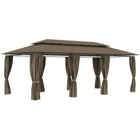 Belvédère avec rideaux 600x298x270 cm Taupe 180 g/m² (1/5)