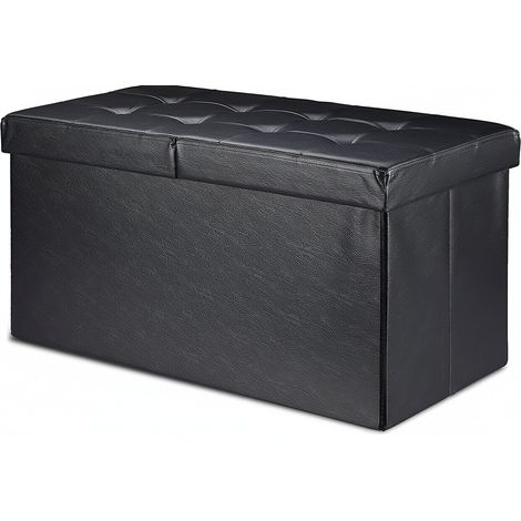Banquette avec espace de rangement à couvercle en cuir artificiel 75 cm noir (1/4)