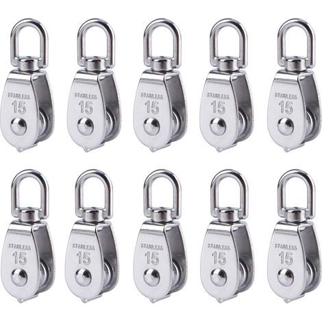 10 pièces en acier inoxydable câble métallique grue poulie bloc m15 grue de levage crochet pivotant simple poulie bloc fil suspendu roue de remorquage (1/5)
