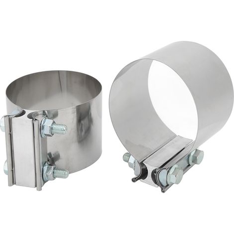 Lot de 2 colliers de serrage sleeve échappement acier inox 304 avec vis pour tube 4in/10.16cm, attaches universelles silencieux (1/5)