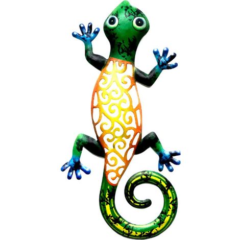 Sculpture Gecko En Métal - Décoration Murale Extérieure Et Intérieure - Résistante À La Rouille - Pour Jardin Salon Bureau - Lot De 1 (1/5)