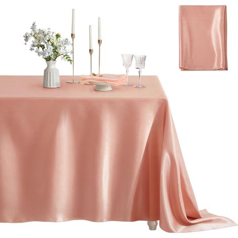 Mantel de satén: 152 x 259 cm, tejido de poliéster suave y sedoso - Acabado lujoso en oro rosa para bodas, banquetes, comedores, uso interior y exterior. (1/5)