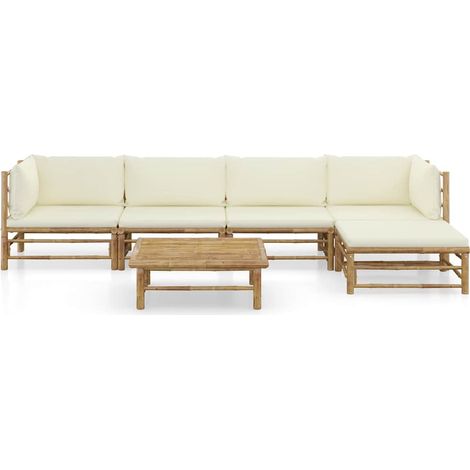 Maison Exclusive - Set Divani da Giardino 6 pz con Cuscini Bianco Crema in Bambù (1/5)