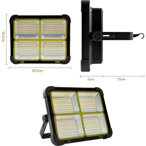 Projecteur LED Rechargeable 100W 10000LM, Lumière de Travail avec Panneau Solaire, 16500mAh, pour Camping, Chanti LAMPE DE CHANTIER (1/5)