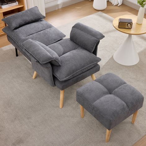 Poltrona relax con poggiapiedi, schienale reclinabile in 5 posizioni, grigio HAVRYA (1/5)
