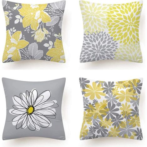 Lot de 4 Housse Coussin, Fleur Taie d'oreiller pour Canapé Maison Salon Chambre Décoration D'intérieur 45X45cm (Daisy - 45X45)-- (1/5)
