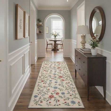 Tapis Salon Vintage Entree 80x150cm Lavable en Machine AntidéRapant Poil Ras, pour Chambre Salle a Manger Descente de Lit Bureau, Cuisine,Jardin de Campagne Crème Pastel (1/5)