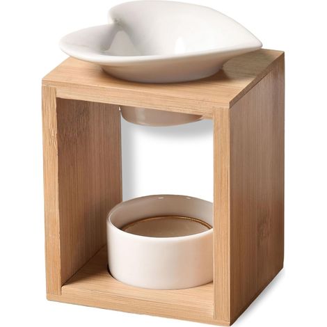 Bruciatore profumo arum – Bruciatore fondente cera profumata – Diffusore olio essenziale e profumo d'atmosfera – Portacandele aromaterapia porta candela in legno e ceramica decorativa – Altezza: 12 cm (1/5)