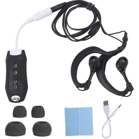 Radio FM, lecteur MP3 4 Go étanche IPX8, idéal pour la natation et la plongée, avec basses stéréo et clip pour écouteurs. (1/5)