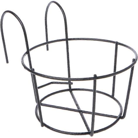 Hängender Metallkorb mit durchbrochenem Design für den Balkon, schwarzer Blumentopfhalter 20 cm, schmiedeeisernes Regal für das Gartengeländer.