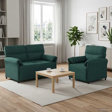 vidaXL Juego de Sofá 2 uds. Verde oscuro Tela (1/5)