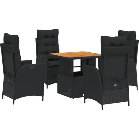 Set de muebles jardín 5 pzas con cojines ratán sintético negro vidaXL (1/5)