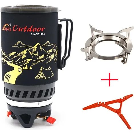 Réchaud de camping portable 1400 ml avec échangeur de chaleur, brûleurs à gaz propane, idéal pour la randonnée et le camping. (1/5)