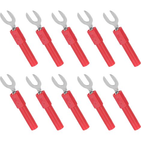 10 pièces Connecteurs Fourche‑Pelle Laiton Type Y 6mm, Fiche Banane 4mm, 30V‑60V Max 10A, Rouge pour Câblage Électrique