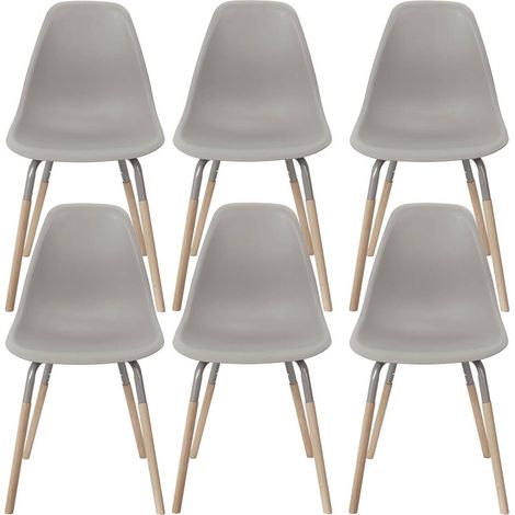FLUK - Lot de 6 Chaises Polypropylène Taupe et Bois (1/5)