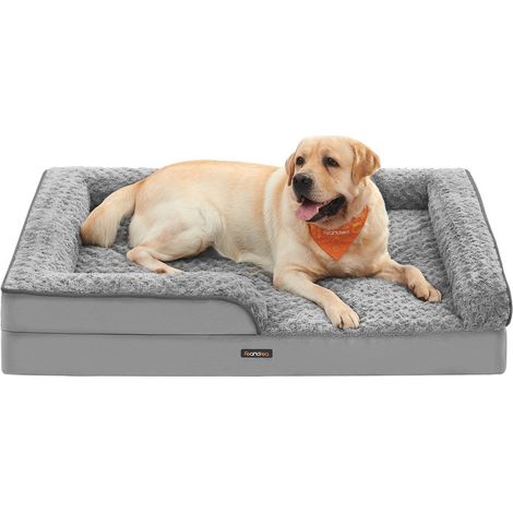 Panier pour Chien, Lit pour Animal, Orthopédique, Mousse Alvéolée, Bords Surélevés Rembourrés, Housse Amovible en Tissu Peluche aux Motifs Roses, 122 x 89 x 18 cm, Gris Tourterelle (1/5)