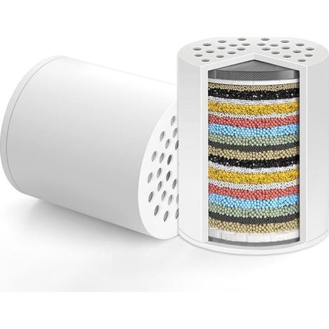 Lot de 2 Cartouche Filtrante Remplaçable Universelle à Rendement pour Filtre de douche, Cartouches à 25 Étapes Adoucisseur d'eau Anti Calcaire, pour Éliminer le Chlore, le Fluorure, Les Métaux Lourds