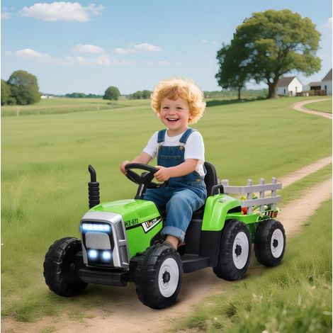 Tractor eléctrico para niños con remolque, mando parental, 6 km/h, verde y negro DESVIAE (1/5)