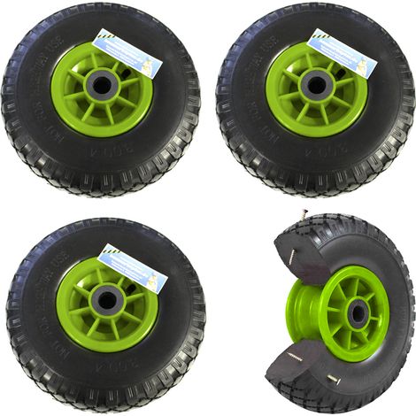4x Sackkarrenrad Vollgummi 260x85 mm 3.00-4 PU Ersatzrad Rad Reifen Achsenlager 75 mm grün (1/5)