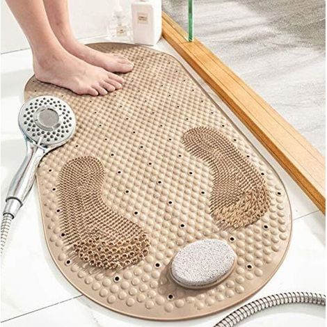 Tapis de Douche Tapis Antidérapant Baignoire Tapis de Bain Antibactérien Tapis de Massage 40x80cm avec Meulage Pierre,Ventouses et Trous de Drainage, Beige- (1/5)