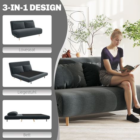 Canapé convertible, couchage d’appoint, dossier inclinable 3 niveaux, effet velours côtelé, charge max 120 kg, 141 x 90 x 81 cm, gris anthracite