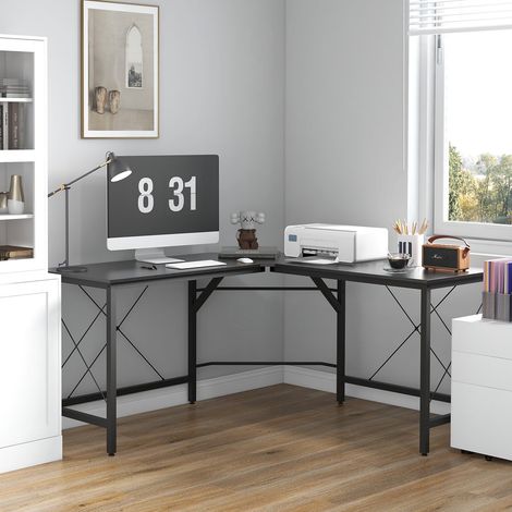 Bureau d’angle moderne en l 150x150 cm plateau mdf noir idéal télétravail bureau (1/5)