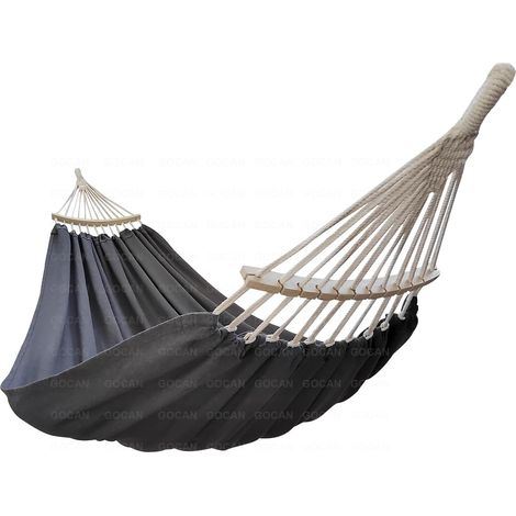 Hängematte für 2 Personen, 220 x 150 cm, Gesamtlänge: 330 cm, Belastbarkeit: 300 kg, Canvas und Baumwolle, für den Außenbereich, Garten, Innenbereich, Kinder, Balkon, grau, mit Spreizstange