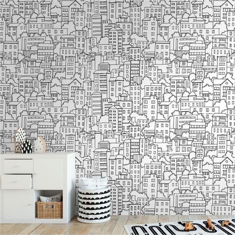 Photo wallpaper Profhome 398601 hot embossed non-woven wallpaper smooth with pattern for kids matt black white 1.59 m x 2.8 m (1/4)