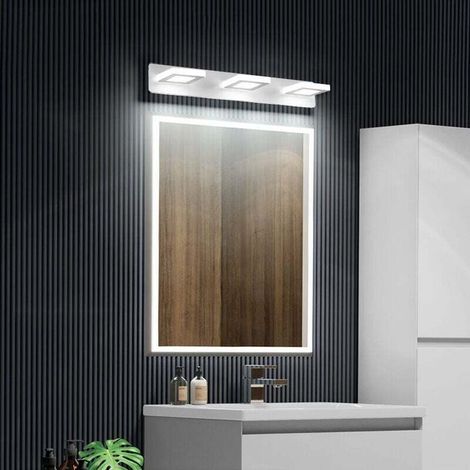 Lampe Miroir Applique Salle de Bain lumière tricolore, 15W Luminaire Salle de Bain Intérieure Moderne lampe Eclairage Salle de Bain, Réglable à 360Ḟ, 48CM [Classe énergétique A+] 3 têtes carrées