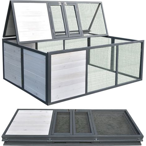 Melko – Clapier à lapins pliable avec enclos extérieur – Bois massif imprégné – Dimensions 160 x 119 x 60 cm – Montage facile avec trous pré-percés