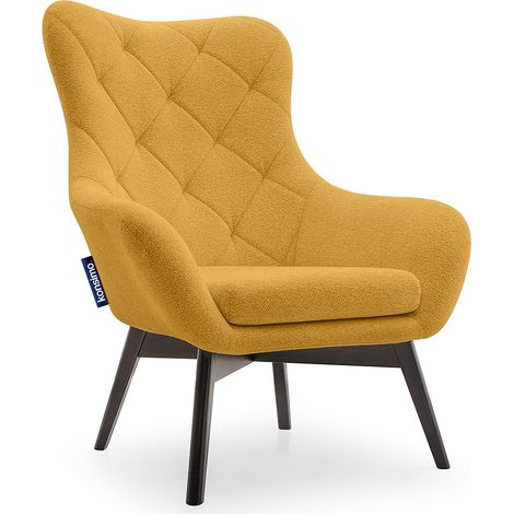 KONSIMO RAMOS Eleganter Sessel mit Holzbeinen und Knopfheftung, gelb (1/5)