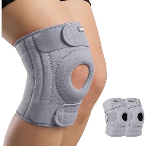Soutien du genou avec conception ouverte rotule pour douleur articulaire, sport, rééducation post-blessure, genouillère ajustable homme femme 3 sangles, taille XL-M, grise, lot de 1 (1/5)