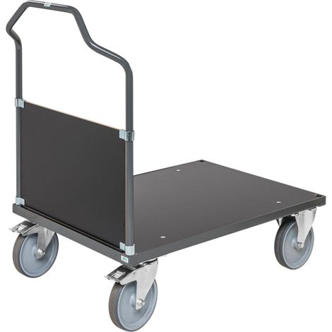 Kongamek ergonomischer Plattformwagen in dunkelgrau 1090x700x1065mm mit MDF-Platte und Schiebebügel mit Gummibereifung und Bremse