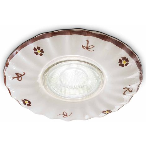 Faretto Incasso Classico Pescara Ceramica Bianco Decorato Filo Blu 1 Luce Gu10 (1/5)