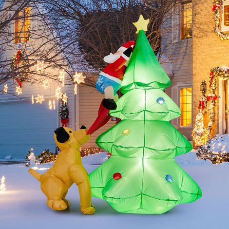 1.8m Inflatable LED Dog Chase Santa to Christmas Tree Outdoor Indoor Decoration (1/5)