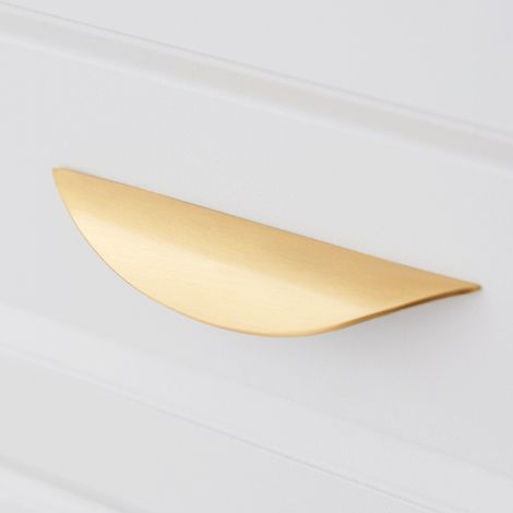 Lot de 4 poignées de porte/tiroir/placard en laiton doré, forme croissant, style moderne, pour cuisine ou cuisine. Entraxe : 32 mm