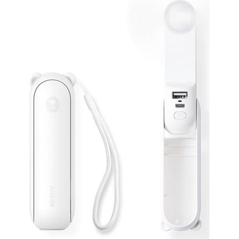(White)Mini ventilateur portable haut de gamme Life8 (F8) 2000 mAh, rechargeable par USB, fonction lampe de poche JISULIFE Blanc
