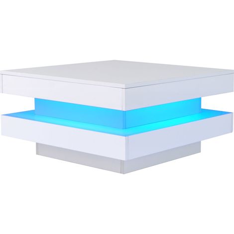 Tavolino da caffè quadrato bianco 70 x 70 x 36 cm con LED Bluetooth (1/5)