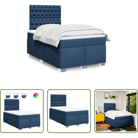 vidaXL LED-Beleuchtung - Boxspringbett mit Matratze Blau 120x200 cm Stoff (1/5)