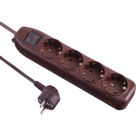 Electraline 62062, Ciabatta multipla a 4 prese con interruttore, cavo 1,5 m/Multipresa da tavolo, in legno scuro, marrone (1/3)