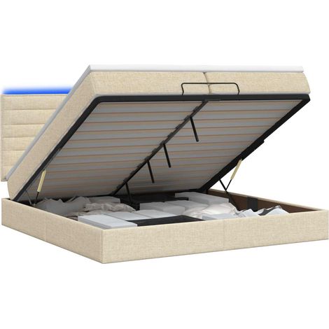 Letto Ottomano con Materasso e LED Crema 200 x 200 cm Tessuto vidaXL (1/5)