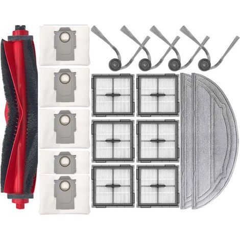 Set di accessori da 18 pezzi compatibile con l'aspirapolvere robot Roborock Q10 S5+: 1 spazzola principale, 2 panni per il lavaggio, 4 spazzole laterali, 6 filtri HEPA, 5 sacchetti per la polvere. (1/4)