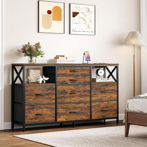 Kommode 140 cm mit 8 Schubladen, integrierter Steckdosenleiste und USB-Anschlüssen (1/5)